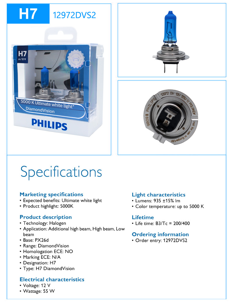 bóng đèn Philips H7 Diamond 5000K